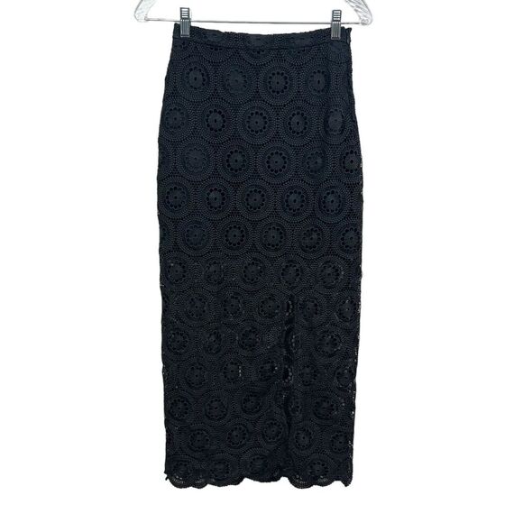 All Saints Womens Long Pencil Skirt Lace Eyelet Half Lined...